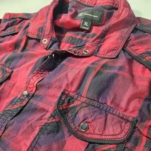 INC International Concepts Men’s XL Plaid Button-Up Shirt Red/Black Long Sleeve